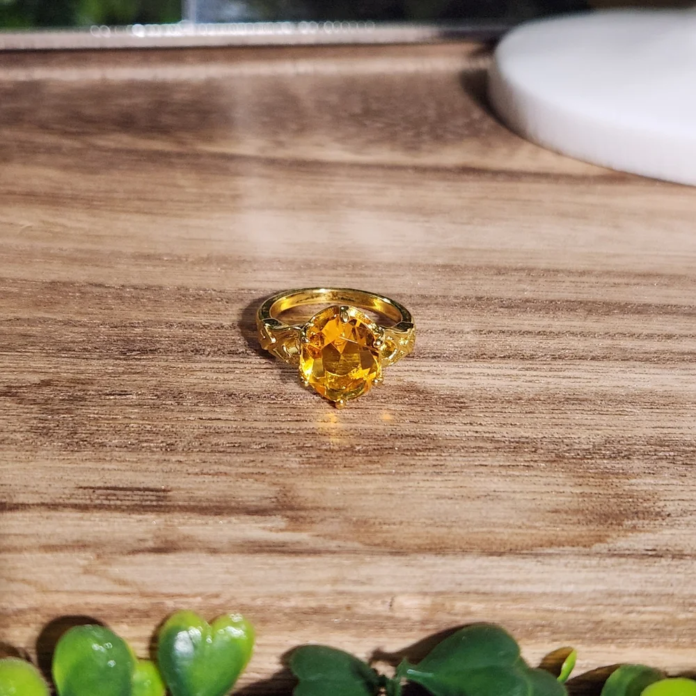 Gold Ring with Amber Gemstone 5ct Size 7